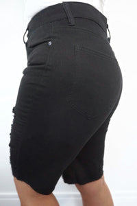 Distressed Bermuda Black Shorts