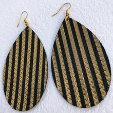 Load image into Gallery viewer, Large Black and Gold Faux Leather Earrings