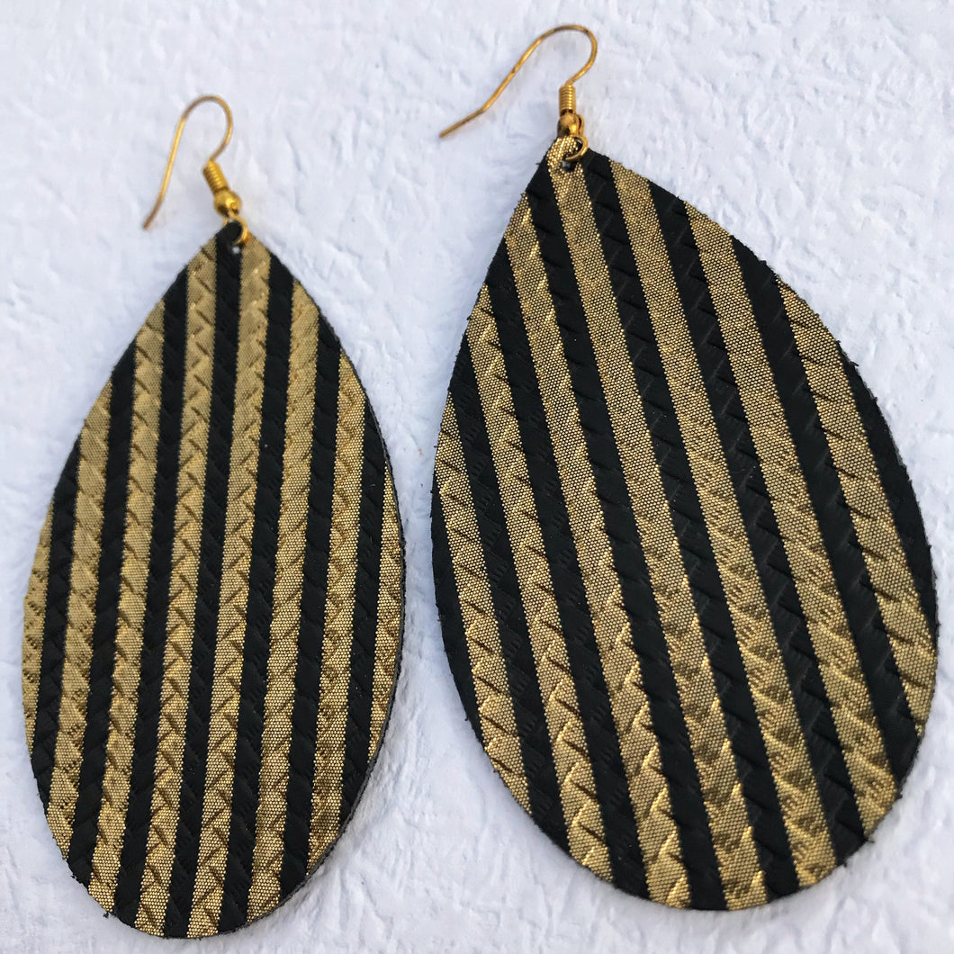 Large Black and Gold Faux Leather Earrings