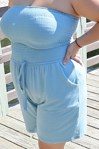 Smocked Tube Romper - Blue Gray