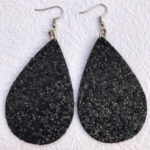 Load image into Gallery viewer, Large Black Glitter Faux Leather Earrings