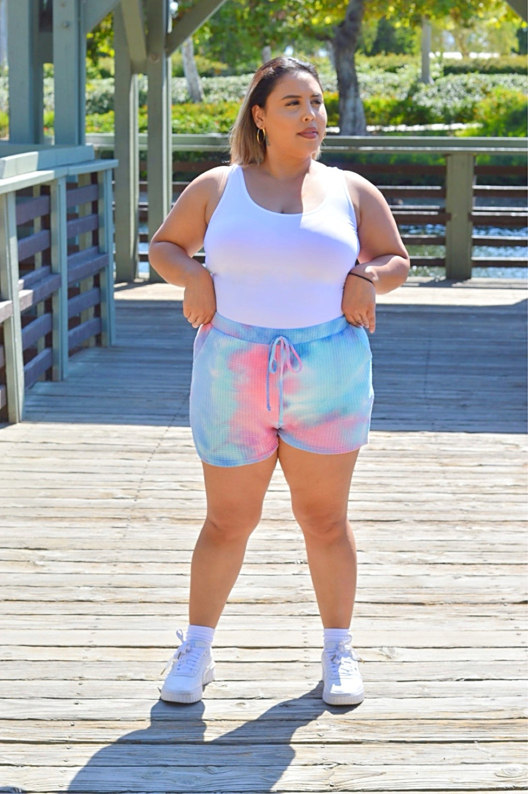 Tie Dye Printed Waffle Shorts