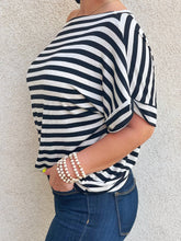 Load image into Gallery viewer, Dolman Black Striped Top