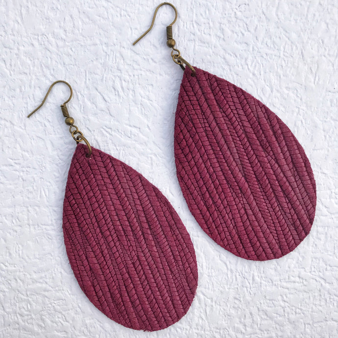 Large Burgundy Faux Leather Earrings