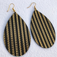 Load image into Gallery viewer, Large Black and Gold Faux Leather Earrings