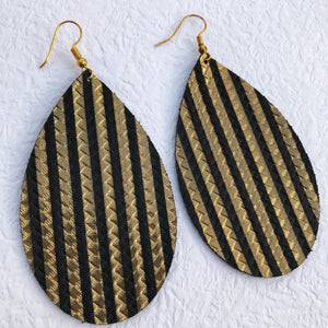 Large Black and Gold Faux Leather Earrings