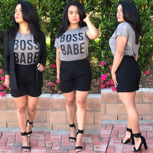 Pleated Solid Black Shorts